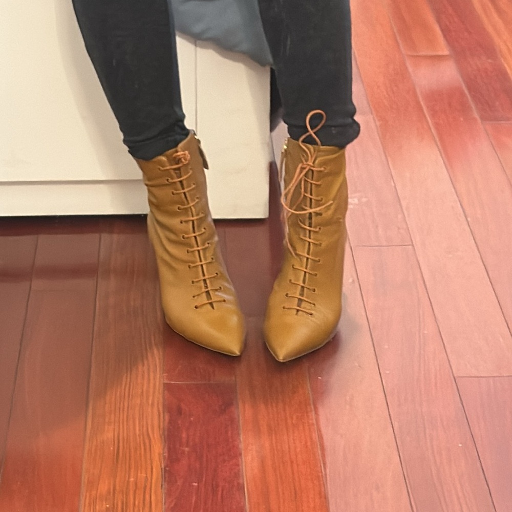 Zara brown leather lace up booties size 36